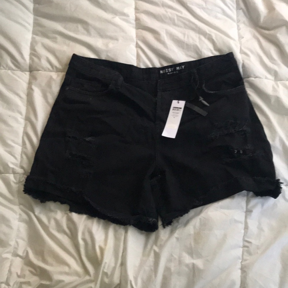 Distressed denim shorts
